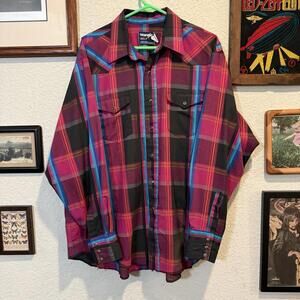 Vintage 90s Wrangler Mens Pearl Snap 18X36 Cowboy X-Long Tail Single Needle USA